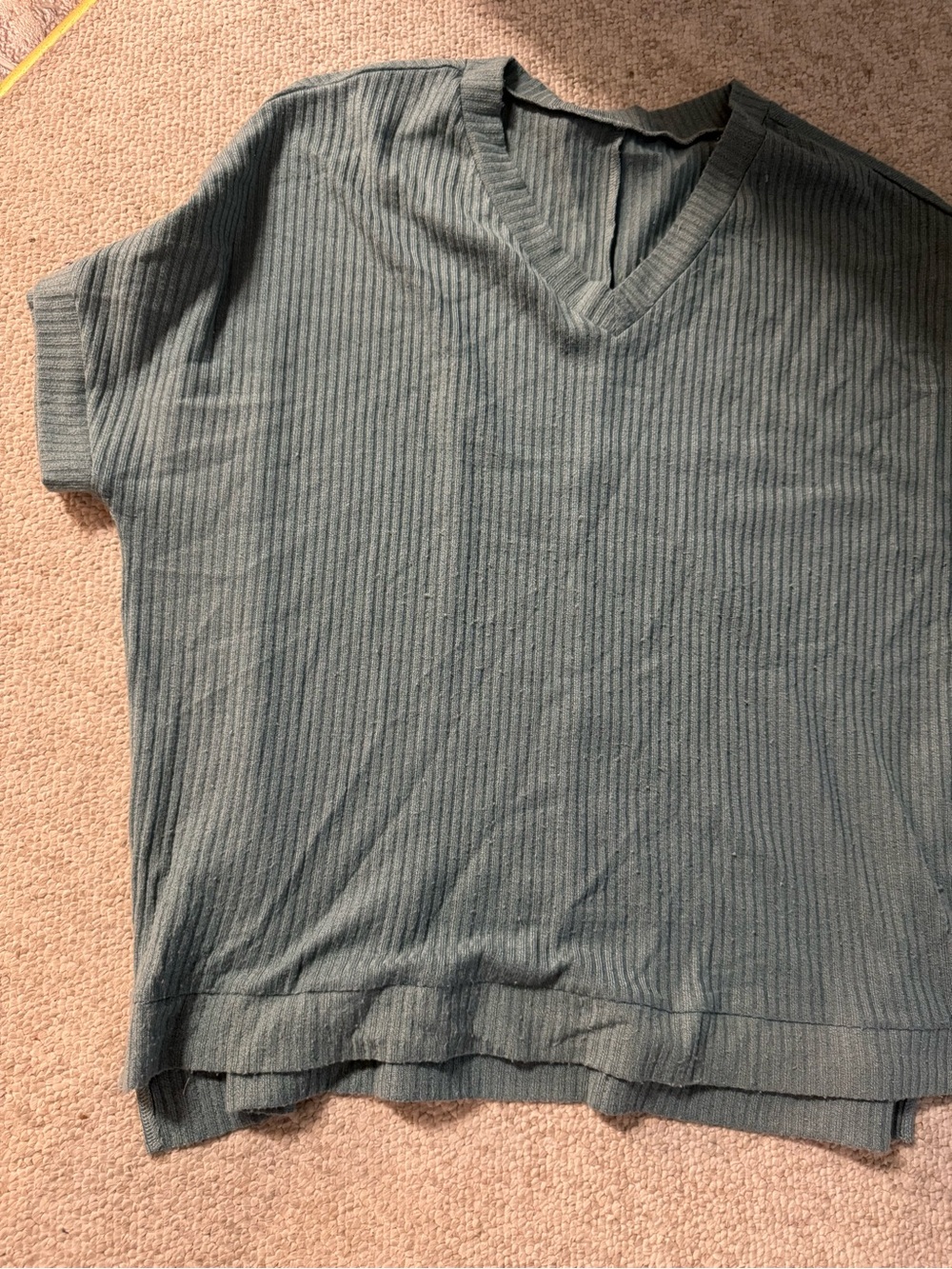 Ribbed V-Neck Lightweight Sweater Tee - Dusty Teal